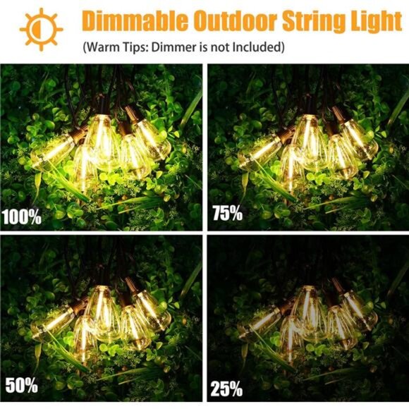 Outdoor String Lights 200FT, Commercial Vintage Patio Lights with 100+4 1W - Picture 4 of 7